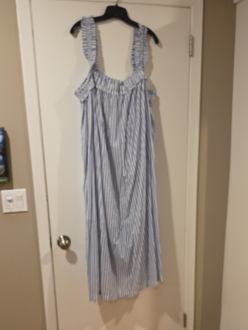 J. Crew Blue and White Striped Ruffle Top